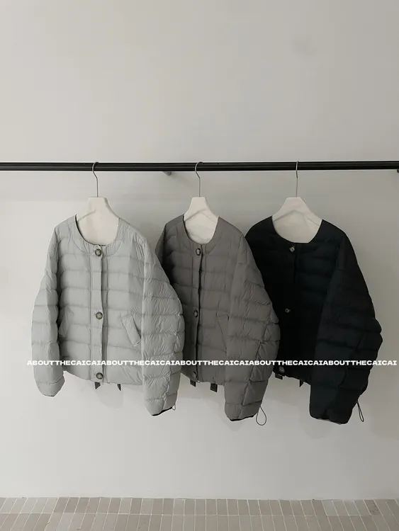 CAICAI/【双面羽境】90白鸭绒双面穿无领羽绒服女冬季简约保暖上衣