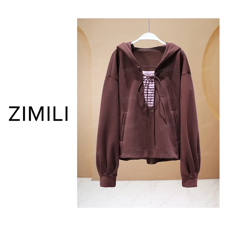 【亮哥欧货女装】2025冬季加厚《摩卡》咖啡色两件套连帽卫衣5950-K3