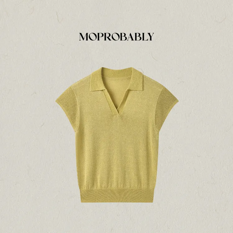 Moprobably李予诺"莱赛尔"气质百搭翻领小飞袖针织T恤L5276071