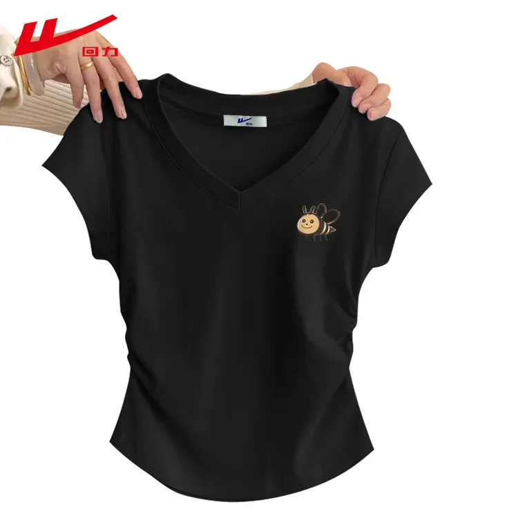 回力夏季夏装嘻哈穿搭印花小众棉短袖修身短款辣妹多巴胺T恤女