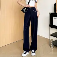 燕苹春款时尚气质垂感高腰直筒显瘦百搭纯色休闲牛仔弯刀裤K6003