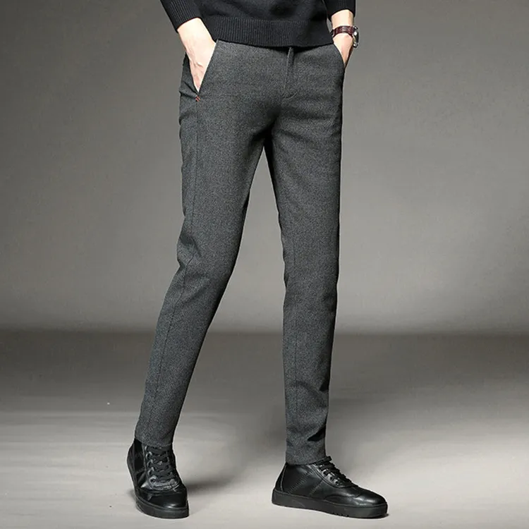 VIATEMSIARY秋冬季男士休闲裤加绒加厚保暖免烫修身小脚磨毛长裤