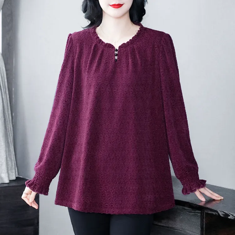 新款定制大码女装秋冬高级精致亲肤遮肉显瘦优雅遮肚上衣241319