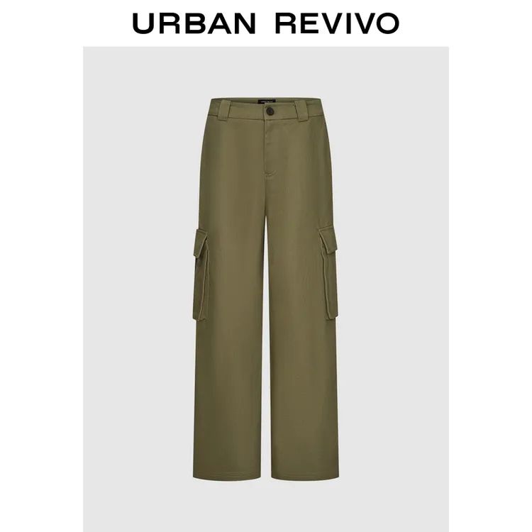 UR2025秋季新款女装时尚休闲百搭工装风贴袋直筒裤UIS650002