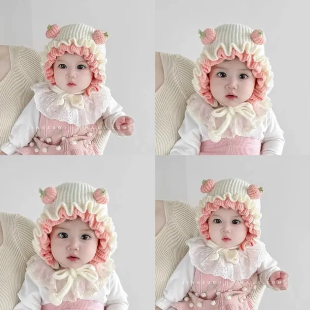 宝宝帽子秋冬季婴儿洋气毛线帽小月龄保暖针织帽外出加厚冬天可爱