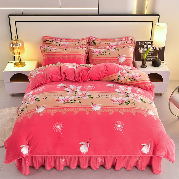 新款加厚牛奶绒四件套双面绒被套床单加绒保暖床裙款秋冬床品套件