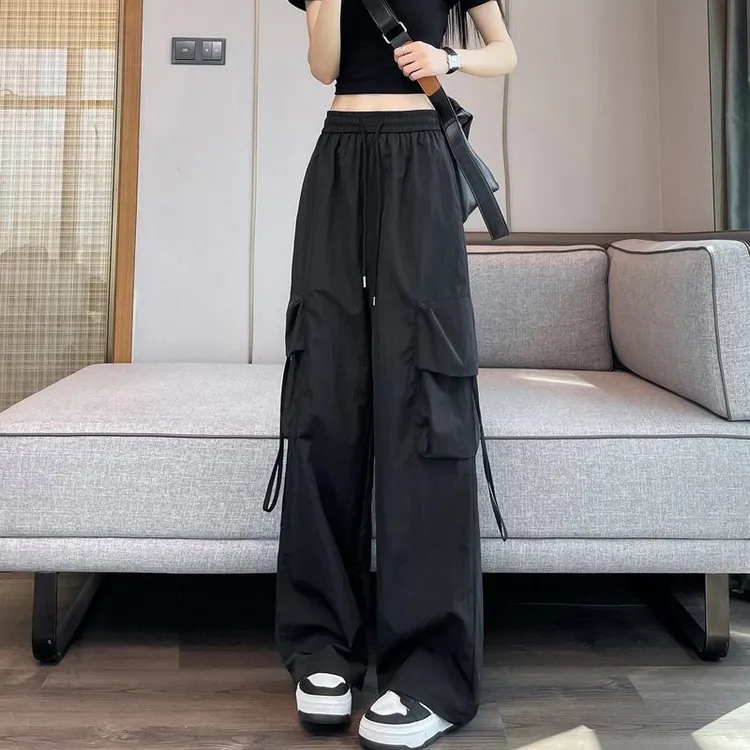  美式速干工装阔腿裤女情侣中性风登山运动休闲长裤子宽松百搭