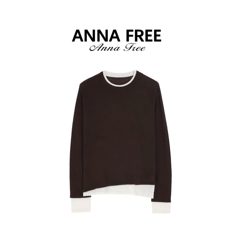 ANNA FREE 美式复古假两件打底针织衫内搭叠穿百搭上衣Z8641