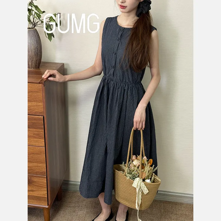 GUMG-复古甜美格子无袖连衣裙GM20044