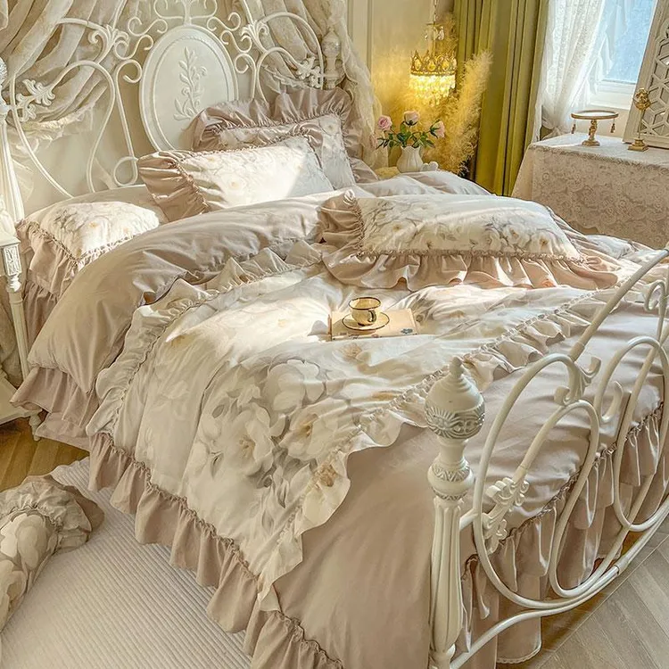 水星家纺适用法式复古田园全棉纯棉床上四件套公主风床裙床品花边