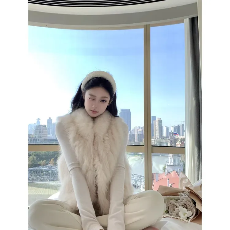 曼曼【甜欲狐狐】韩版狐狸毛车条工艺皮草外套马夹甲