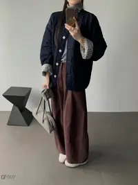 FUJIA STYLE新款气质休闲百搭时尚圆领格纹牛仔棉衣M5377