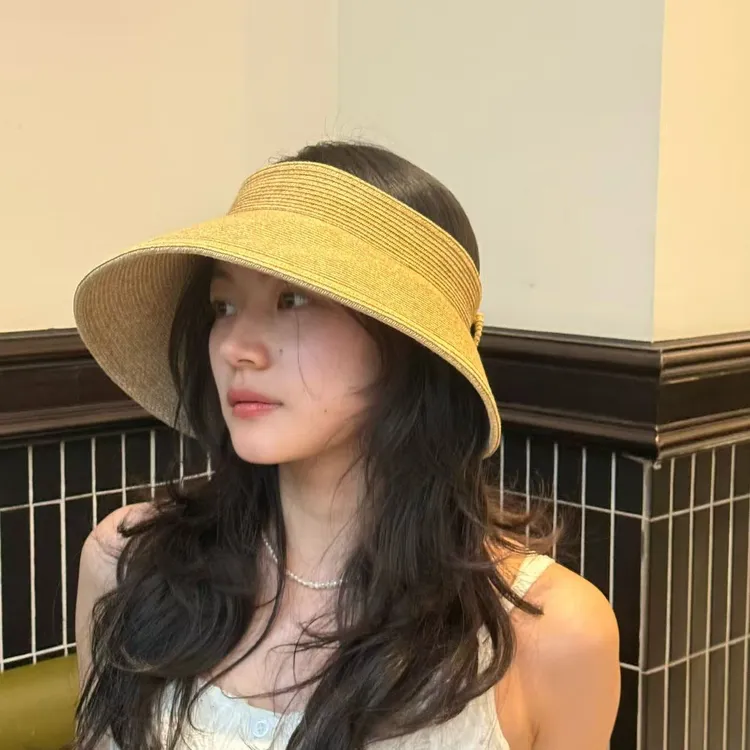 【帽子婷好】UPF50＋新款草编空顶帽 夏季防晒可收纳 韩系百搭帽子