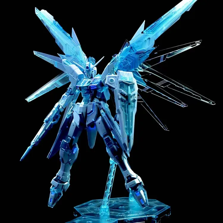 国产 6650 新品冰蓝配色 MG自由2.0透明蓝带支架1:100 拼装模型