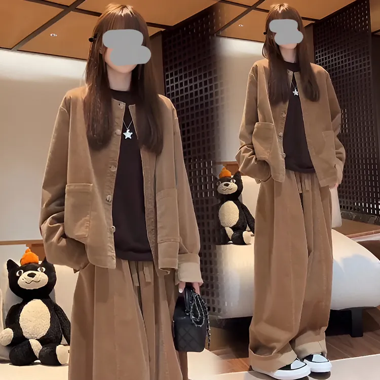 高级感时尚气质套装女春秋季新款时髦圆领短外套阔腿裤显瘦两件套