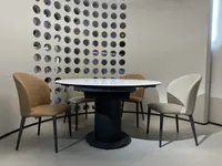高级微晶石可伸缩餐桌轻奢天然大理石奢石高端家用圆桌方圆两用