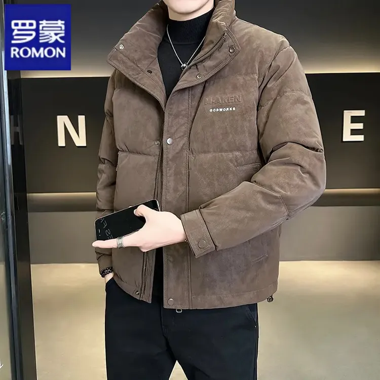 罗蒙高端免洗羽绒服男短款冬季装2025新款加厚保暖防寒鹿皮绒外套
