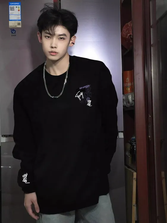 秋冬重磅涂鸦印花纯棉长袖t恤男女同款上衣宽松百搭美式情侣ins