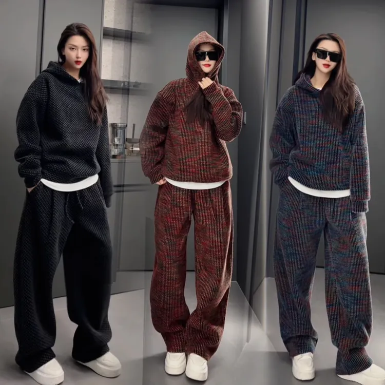 定制情侣款加绒套装免烫抗皱重磅冬季休闲连帽卫衣休闲裤两件套