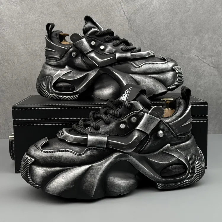 复古老爹鞋男擦色做旧潮鞋厚底增高小众设计感潮流运动休闲鞋子男