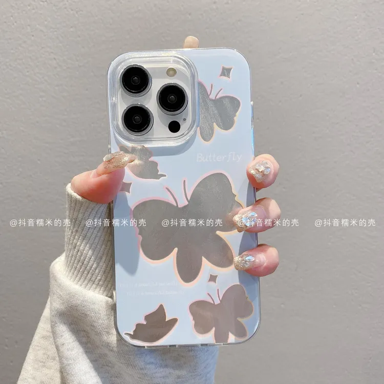 线条蝴蝶新款羽纱壳适用苹果16pro防摔14手机壳华为小米oppo荣耀