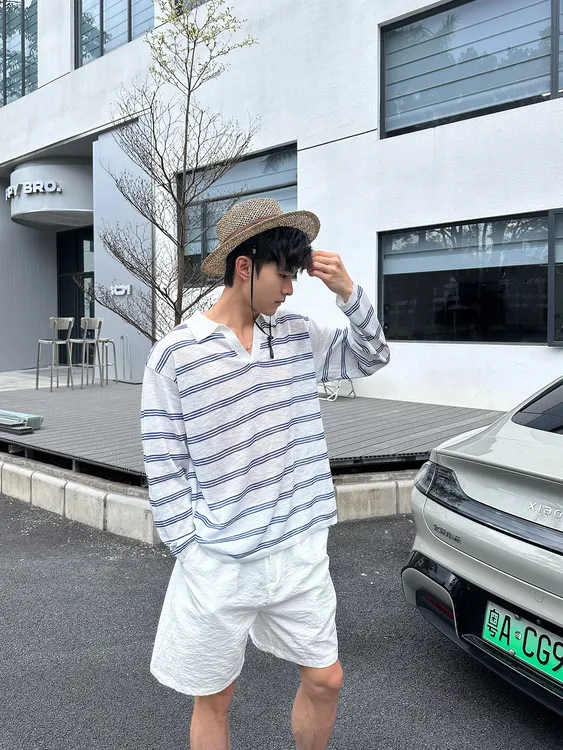 【条纹艺术】Bloom Studio夏季新款条纹防晒衫男宽松休闲长袖T恤