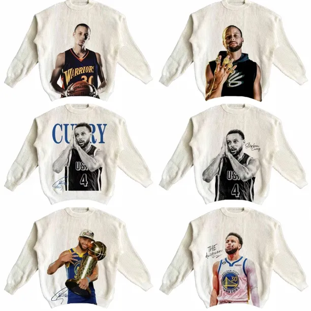 库里-系列球星毛衣针织衫长袖圆领套头直喷印花宽松保暖慵懒男女