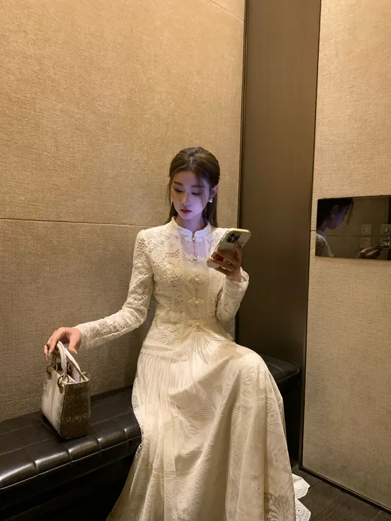 EIA一尧新中式国风【D家奢宠】气质千金镂空外衫+重工蕾丝半裙套装