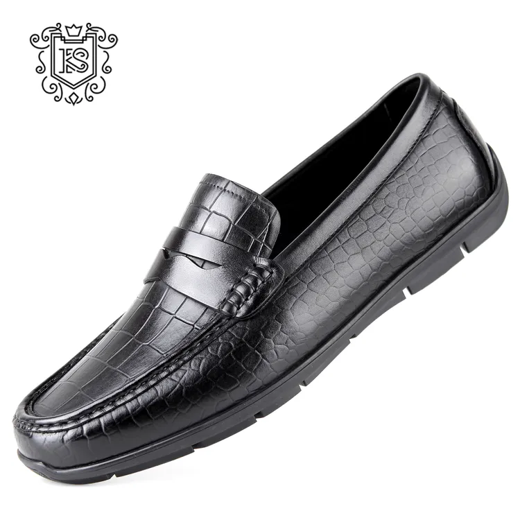 卡塞利尼新款休闲皮鞋男真皮商务英伦软面皮鳄鱼纹豆豆鞋懒人透气