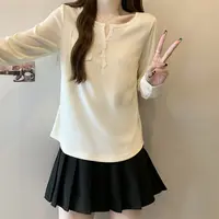 大码胖妹妹宽松纽扣设计感春秋新款韩系慵懒风长袖休闲上衣13570