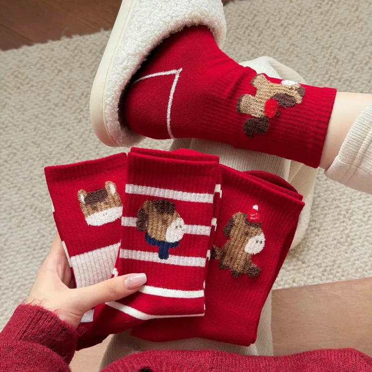 马年本命年新春大红袜子红色爆款中筒袜女2026年喜庆新年秋冬长袜