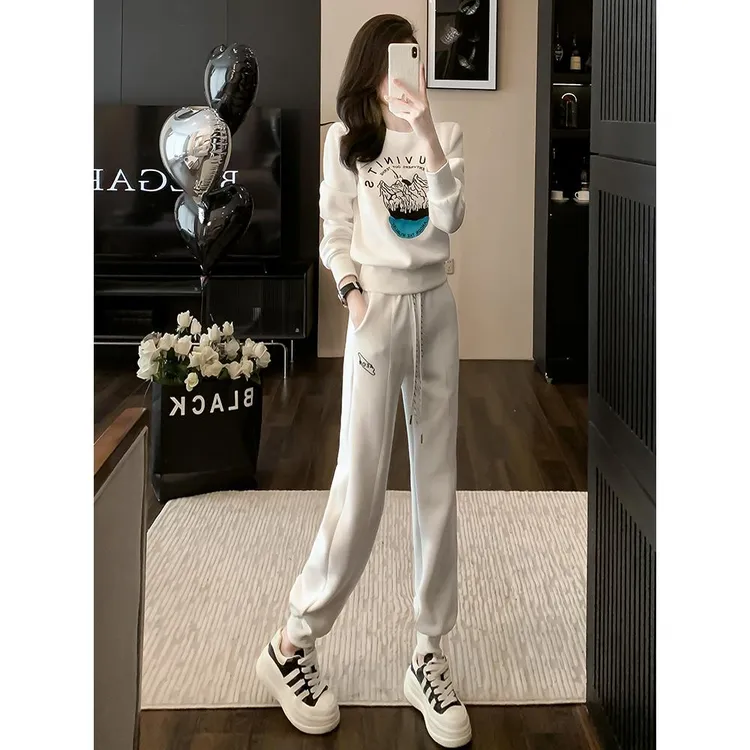 网红减龄运动服套装女2025秋冬新款时尚休闲卫衣阔腿裤两件套潮牌