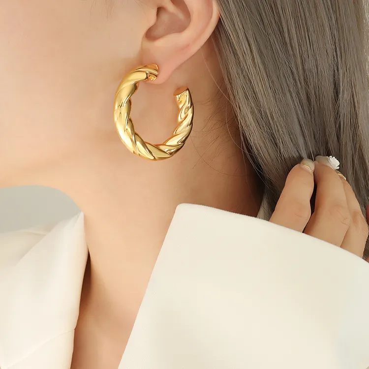 钛钢耳饰 【高定】高级冷淡风金色耳扣耳环ins【反转巴黎】耳圈圈轻奢