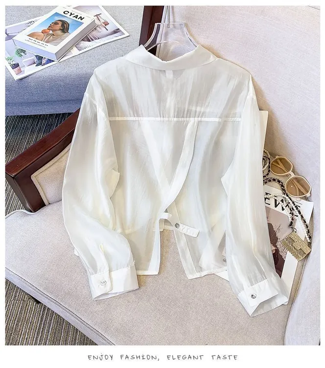 夏季薄款白色防晒衬衫女长袖衬衣女时尚百搭气质设计感小个子上衣