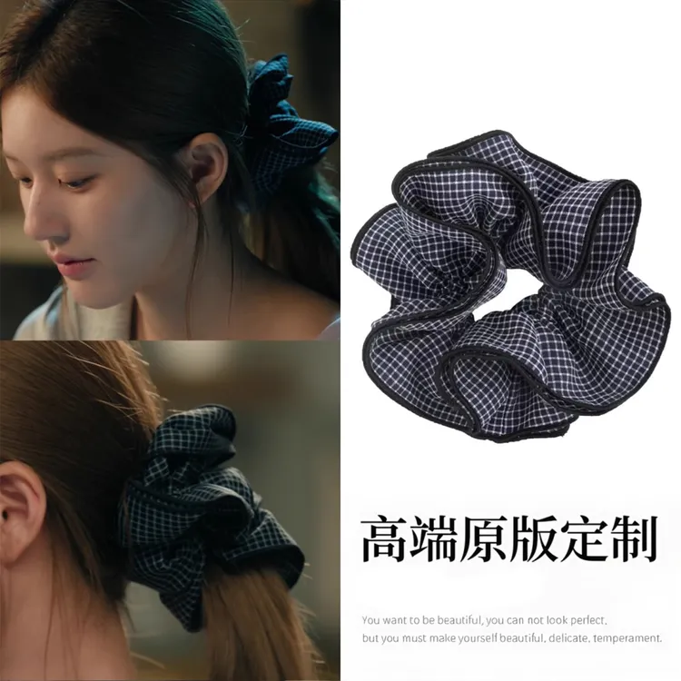 露思同款格纹撞色多层发圈学院风头绳扎马尾丸子头发绳皮筋头饰女