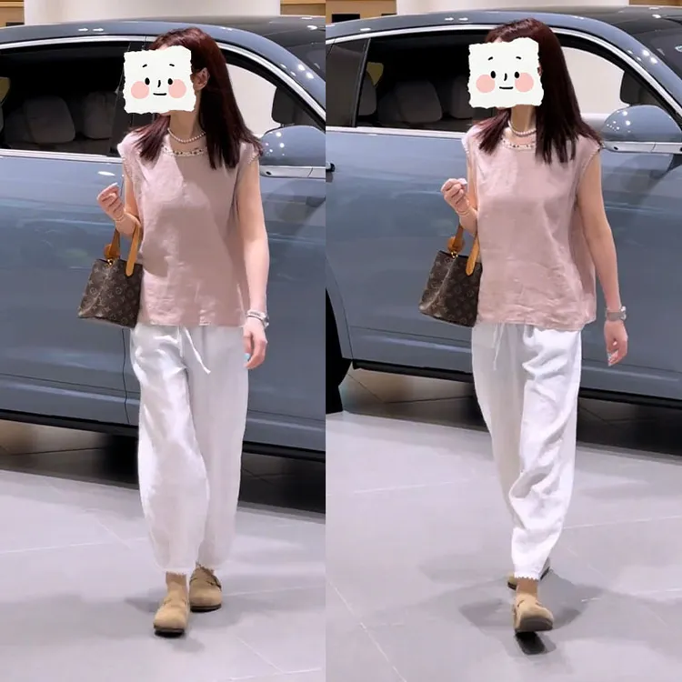 夏季套装女2025新款韩系宽松百搭粉色上衣休闲裤小个子显瘦两件套