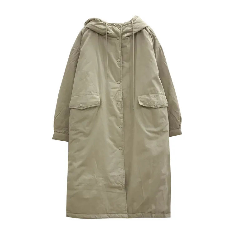 一件过冬盐系工装风连帽长款棉服孕妇装时尚宽松保暖加厚棉衣外套
