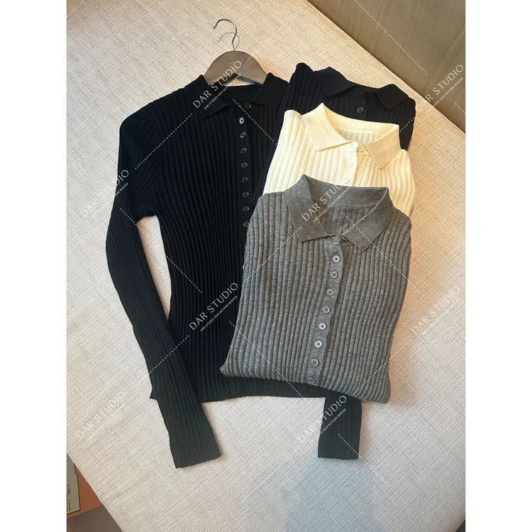 DAR STUDIO 【扣子毛衣】2025冬季新款含绵羊毛坑条针织毛衣25249