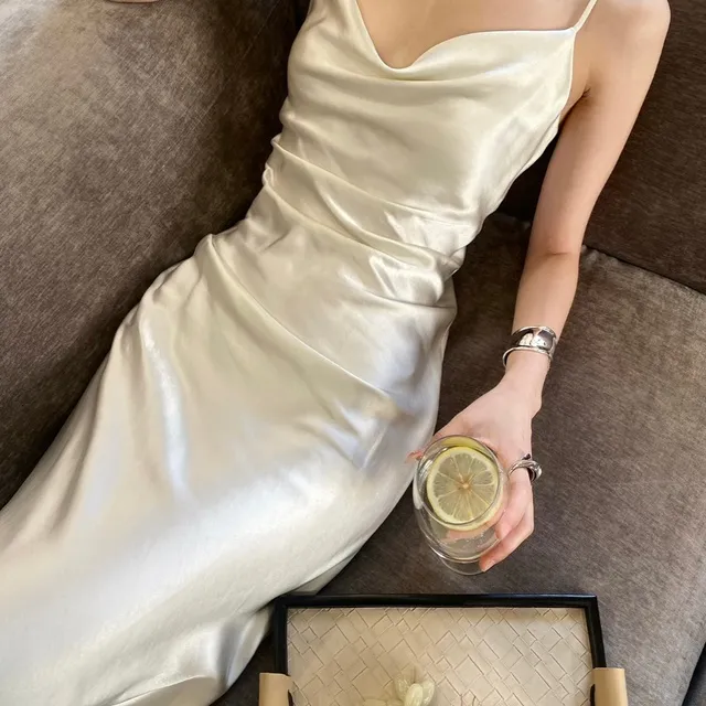 旅程版是伟大的白色摇摆领醋酸丝缎吊带连衣裙小礼服为妇女2025