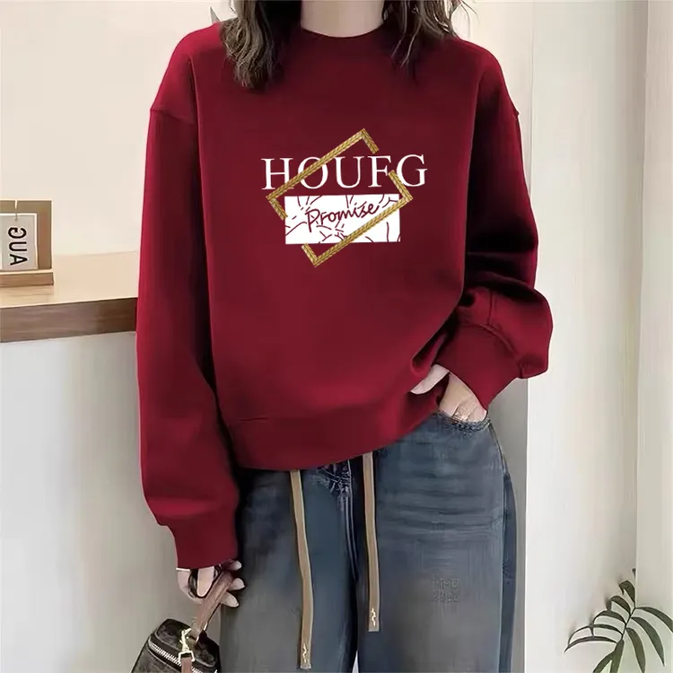 多巴胺圆领套头打底衫加绒加厚卫衣女2026春秋季新款宽松韩版外套