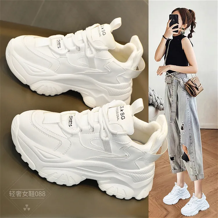 明星同款小白鞋女2025春秋显脚小厚底百搭休闲运动老爹鞋子轻便