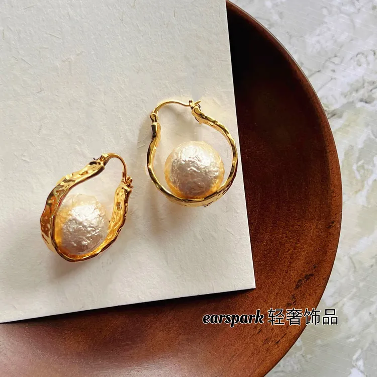 EarSpark 铜合金耳饰 棉花珠耳环欧美百搭复古冷淡风轻奢耳环
