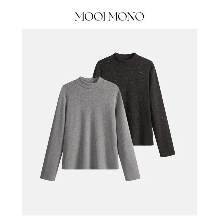 MOOI MONO“银河恋歌”显瘦百搭时尚撒银亲肤长袖半高领T恤 T827C54