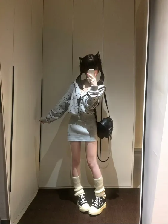 【宅喵心事】印花连帽卫衣秋季少女感松弛包臀裙休闲套装