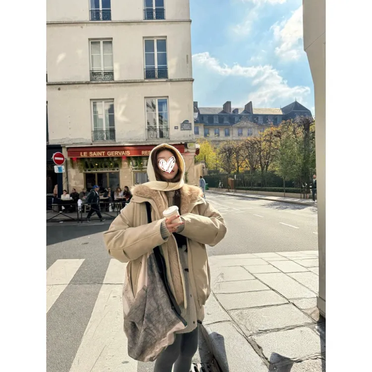 90白鸭绒 双色定染可脱卸环保毛领拉链派克服冬季加厚宽松外套女