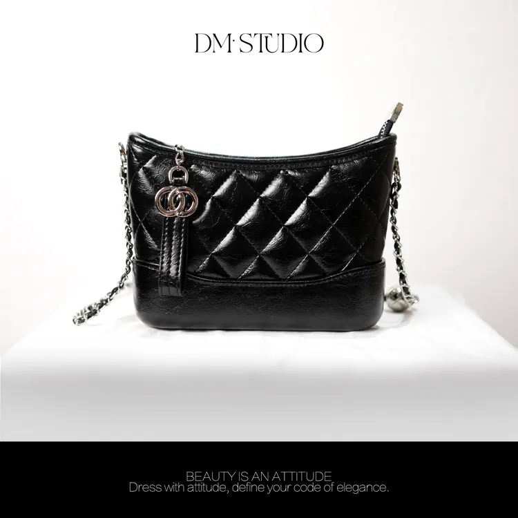 DEDM•STUDIO/进口油蜡牛皮精致高级感菱格小香风链条单肩包包2002