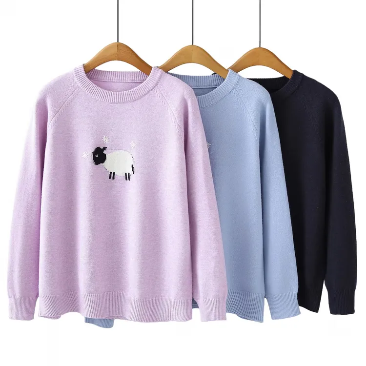 大码胖mm韩系减龄卡通提花软糯上衣2025秋冬新款百搭毛衣8705