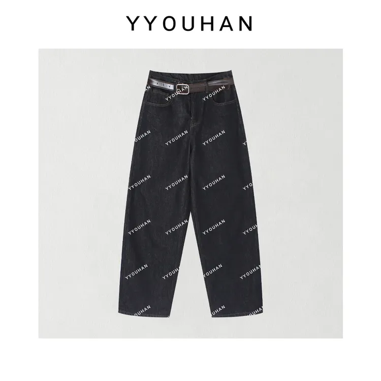 月月 2025秋冬新款加绒厚款立体剪裁深色系牛仔裤 2511C7483