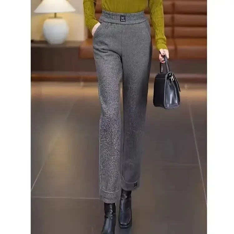 冬季裤子加绒加厚尼子休闲筒裤中年妈妈秋冬长裤外穿百搭九分裤子