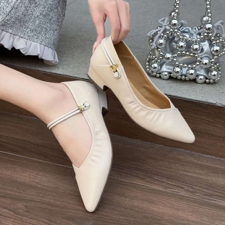 平底鞋女鞋跟鞋百搭粗跟尖头高跟中跟低跟时尚夏季软底方头浅口